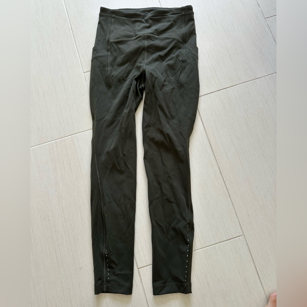Lululemon Fast & Free High-Rise Leggings | Size 4 | Olive Green | Side Pockets
